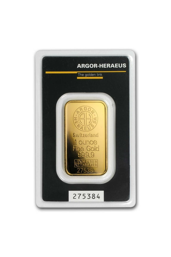 1 oz Gold Bar - Argor-Heraeus (Plain Back, In Assay)