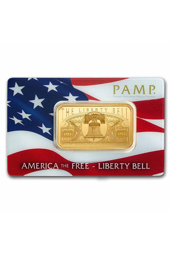 1 oz Gold Bar  PAMP America the Free Liberty Bell (Assay)