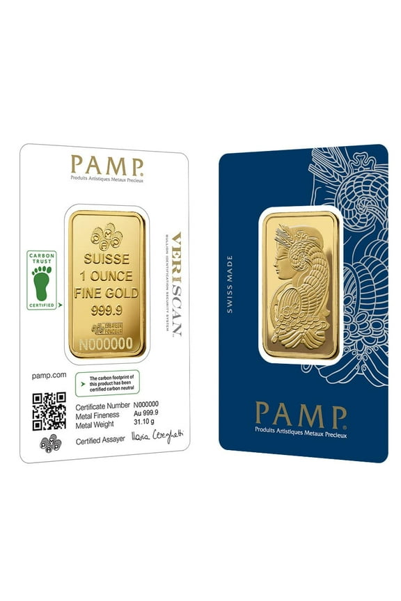 1 oz Gold Bar PAMP Suisse Lady Fortuna Veriscan Carbon Neutral (in Assay)