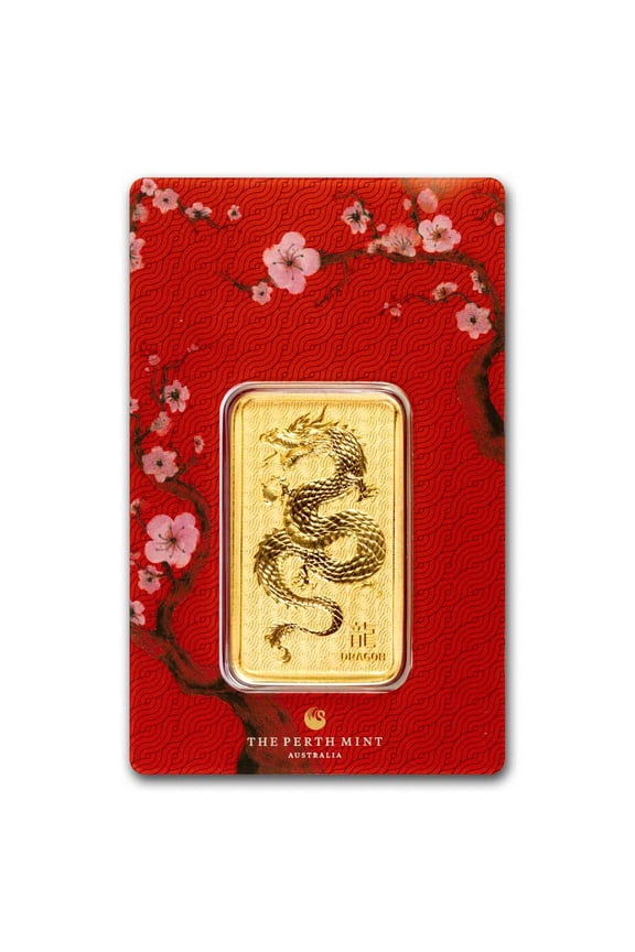 2024 1 oz Gold Bar - Perth Mint Lunar Dragon (In Assay)