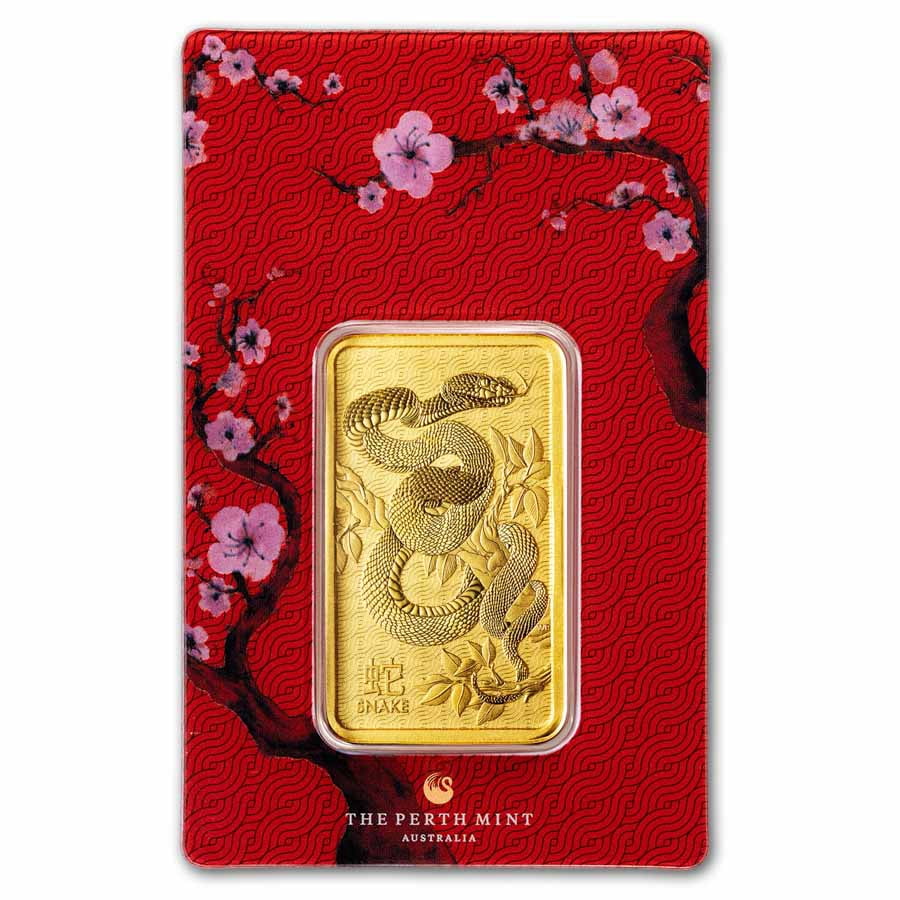 2025 1 oz Gold Bar - Perth Mint Lunar Snake (In Assay)