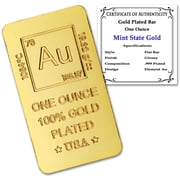 1 oz Gold Plated Bar Flat Style 18K Paperweight - Element Design with Certificate of Authenticity