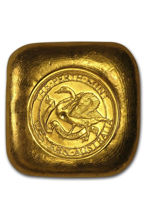 1 oz Gold Square Button - Perth Mint (Poured, Old Style Swan)