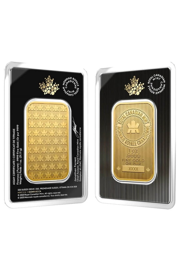 1 oz Gold Wafer Bar Royal Canadian Mint RCM .9999 Fine (in Assay, Random Year)