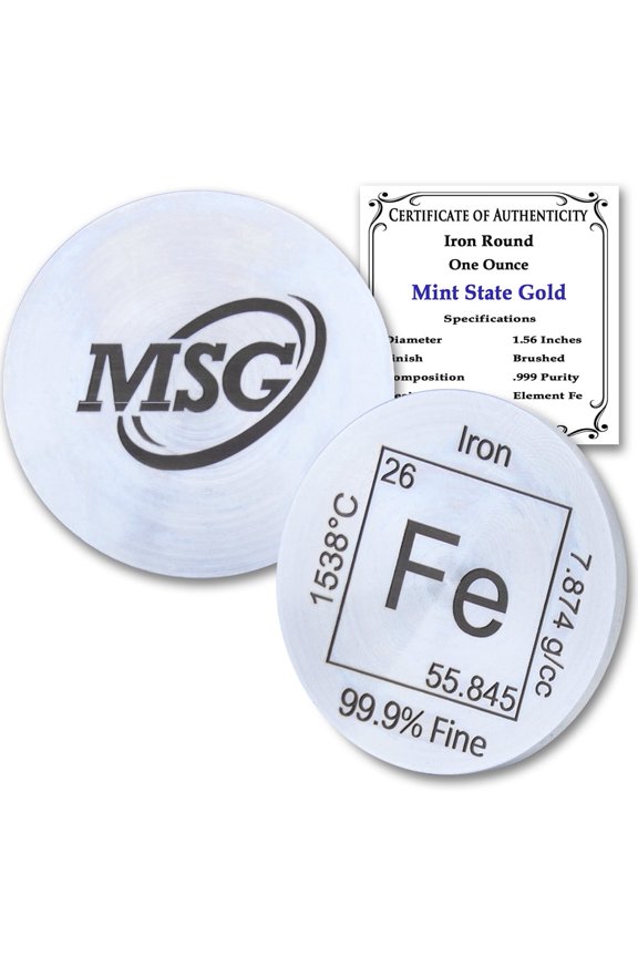 1 oz Iron Round .995 Pure Paperweight - Element Design with Certificate of Authenticity