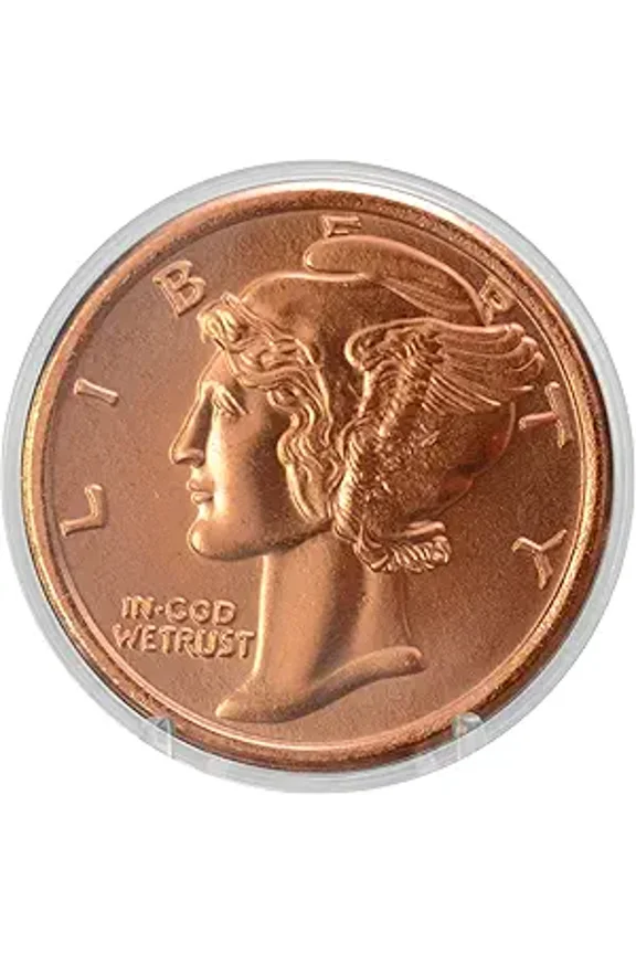 1 oz Mercury dime copper round in protective flip