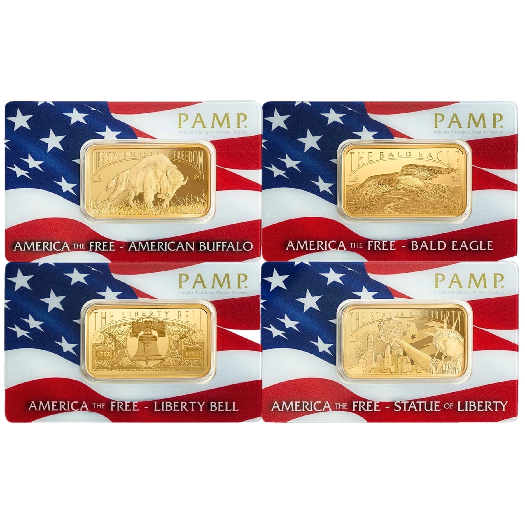 PAMP Suisse American Bald Eagle or Liberty Bell 24KT Gold Bar, 1 oz