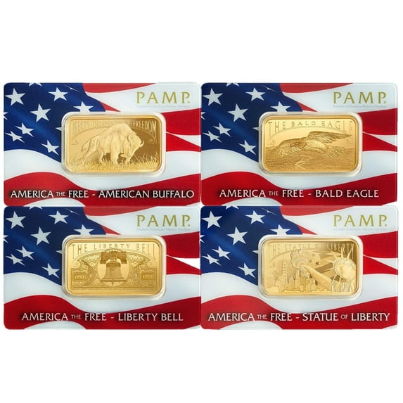 PAMP Suisse American Bald Eagle or Liberty Bell 24KT Gold Bar, 1 oz