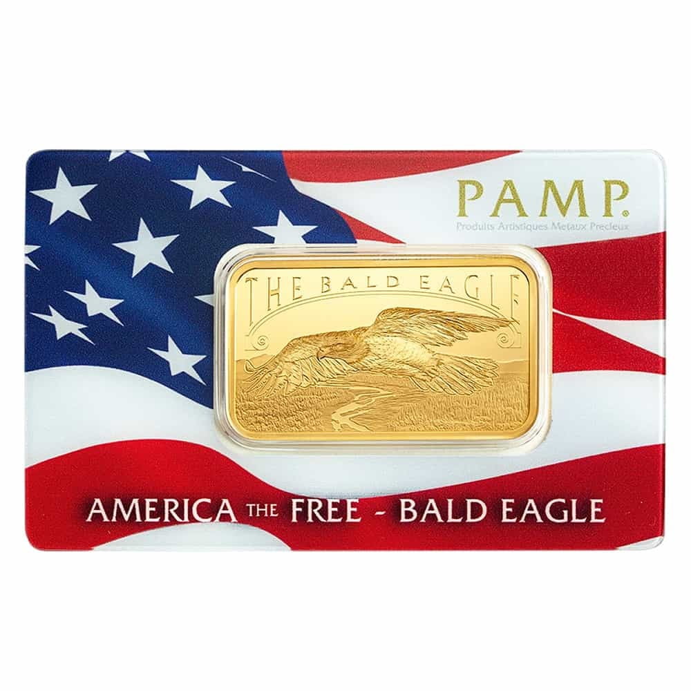 1 oz PAMP Suisse Bald Eagle Gold Bar .9999 Fine (in Assay)