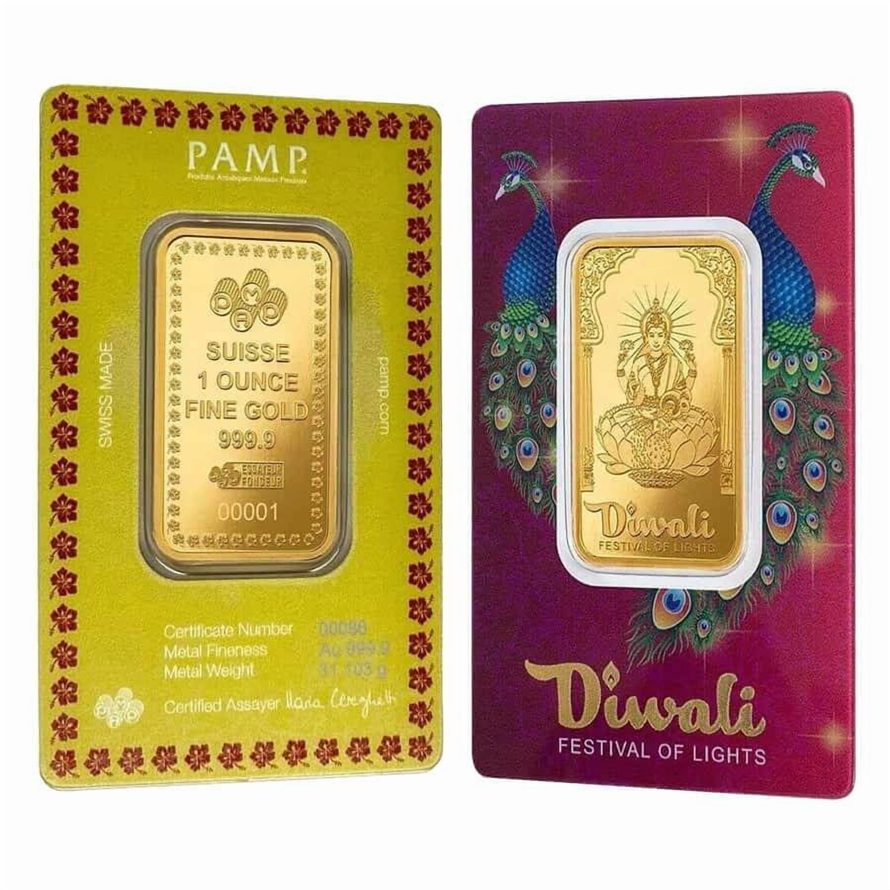 1 oz PAMP Suisse Diwali Lakshmi Gold Bar .9999 Fine (in Assay