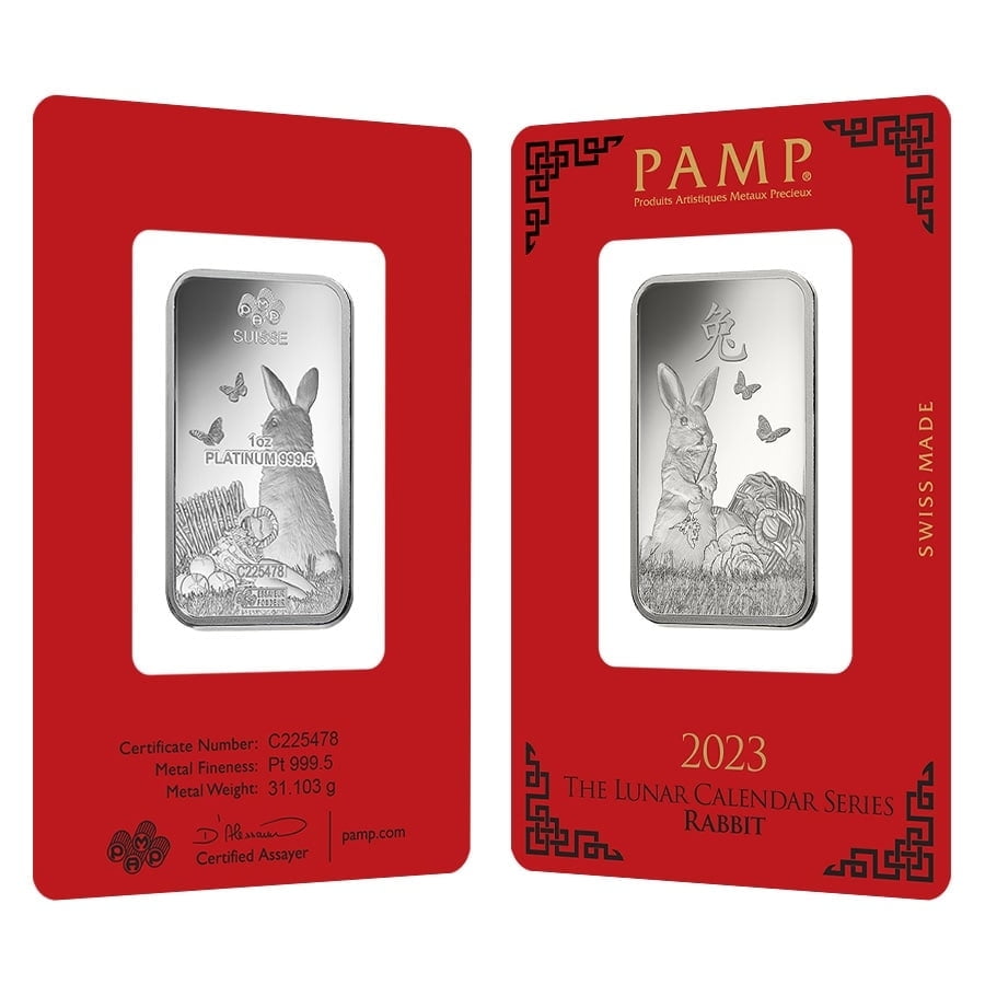 1 oz PAMP Suisse Year of the Rabbit Platinum Bar (in Assay)