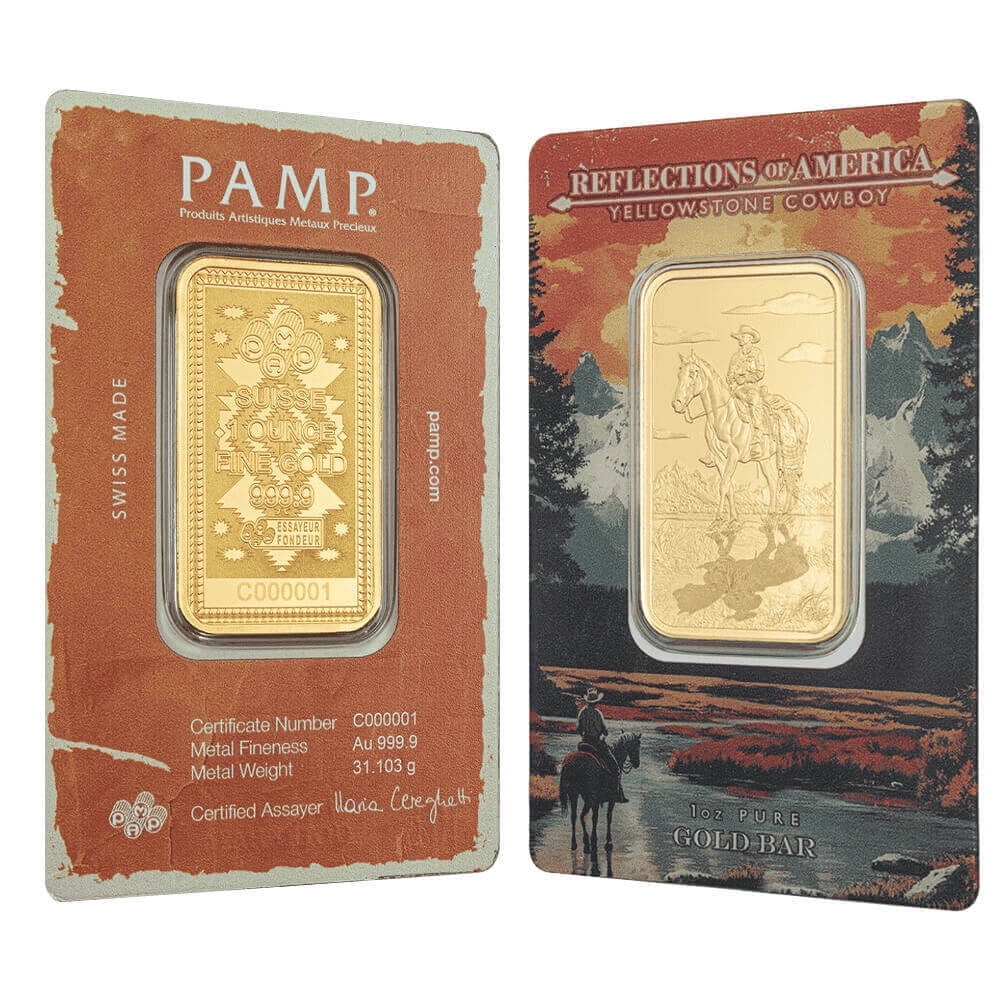 1 oz PAMP Suisse Yellowstone Cowboy Gold Bar .9999 Fine (in Assay)