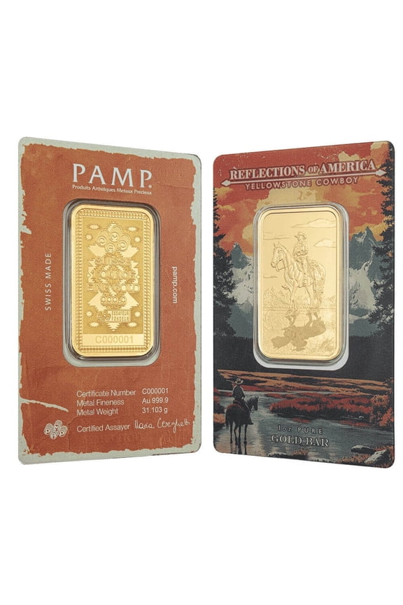 1 oz PAMP Suisse Yellowstone Cowboy Gold Bar .9999 Fine (in Assay)