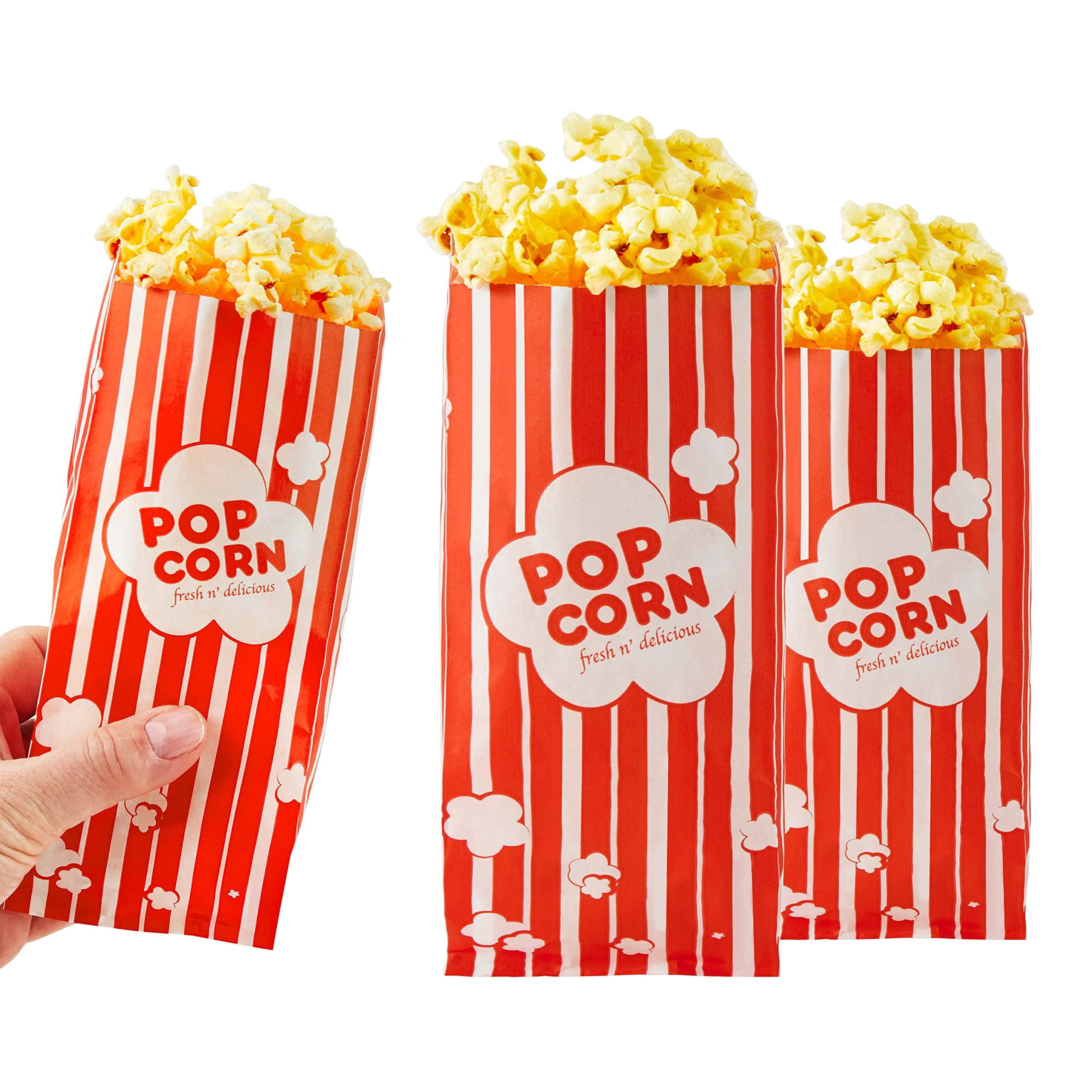 1 oz Paper Popcorn Bags Bulk (100 Pack) Small Red & White Pop-corn Bag ...