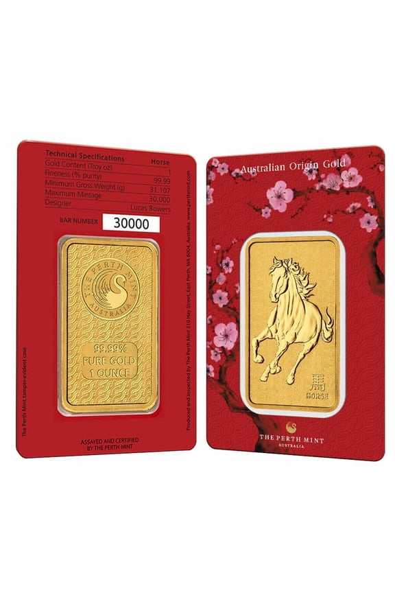 1 oz Perth Mint Lunar Horse Gold Bar .9999 Fine (in Assay)