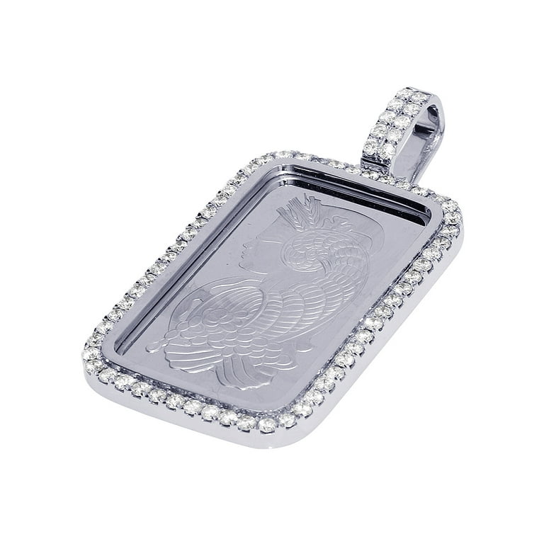 1 Ounce Platinum Fortuna Bar Frame 3Ct Diamond Pendant 14K white Gold