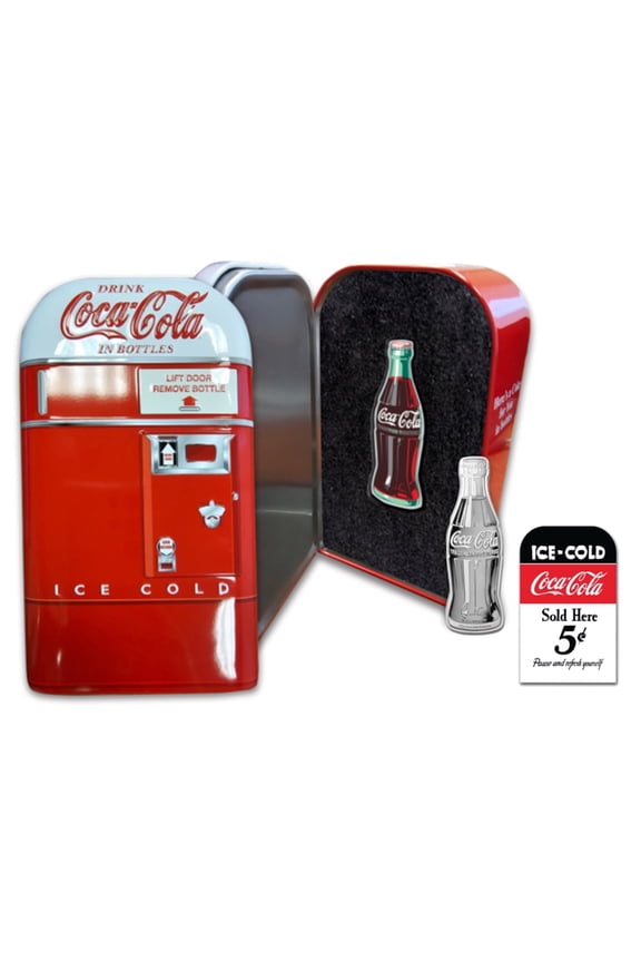 1 oz Pure Silver Coca-Cola Bottle & Vending Machine Tin