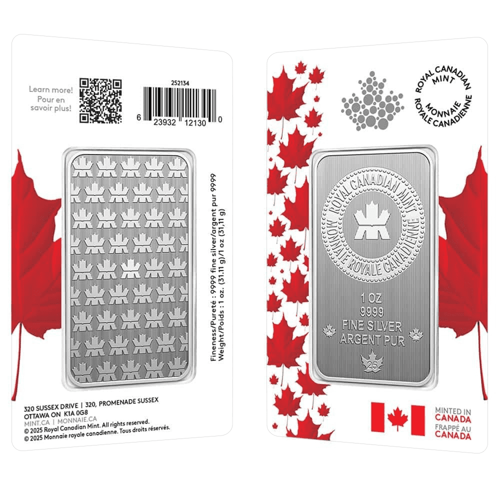 1 oz Royal Canadian Mint RCM Silver Bar .9999 Fine (Proudly