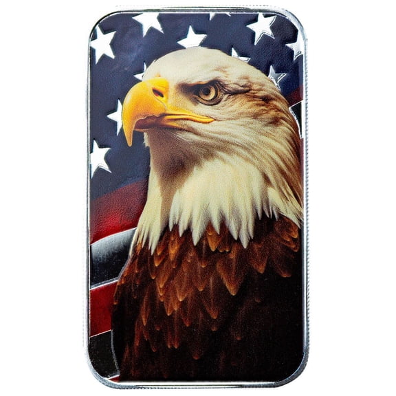 1 oz Silver Americana Patriotic Bald Eagle Color Silver Bar .999 Fine Silver