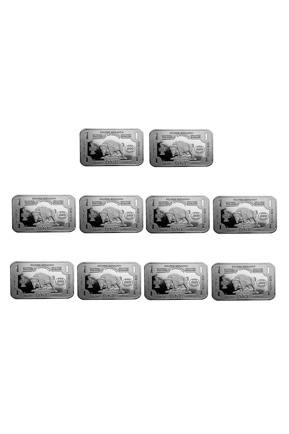 1 oz Silver Bar - 1901 $10 Bison Note - Lot of 10