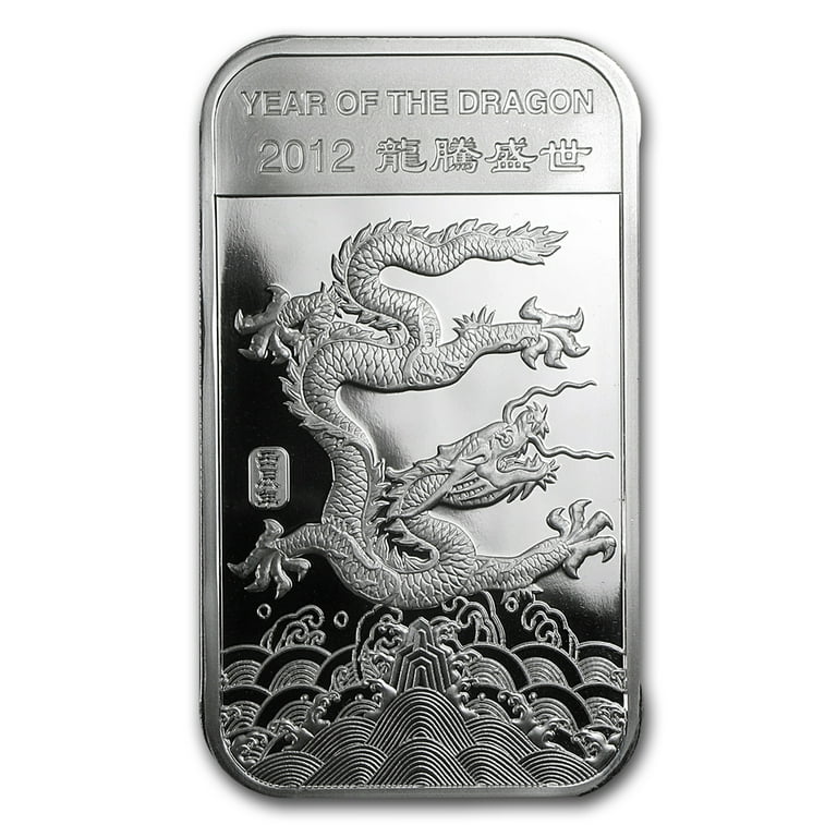 APMEX 1 oz Silver Bar, 2012 Year of the Dragon, .999 Fine Silver