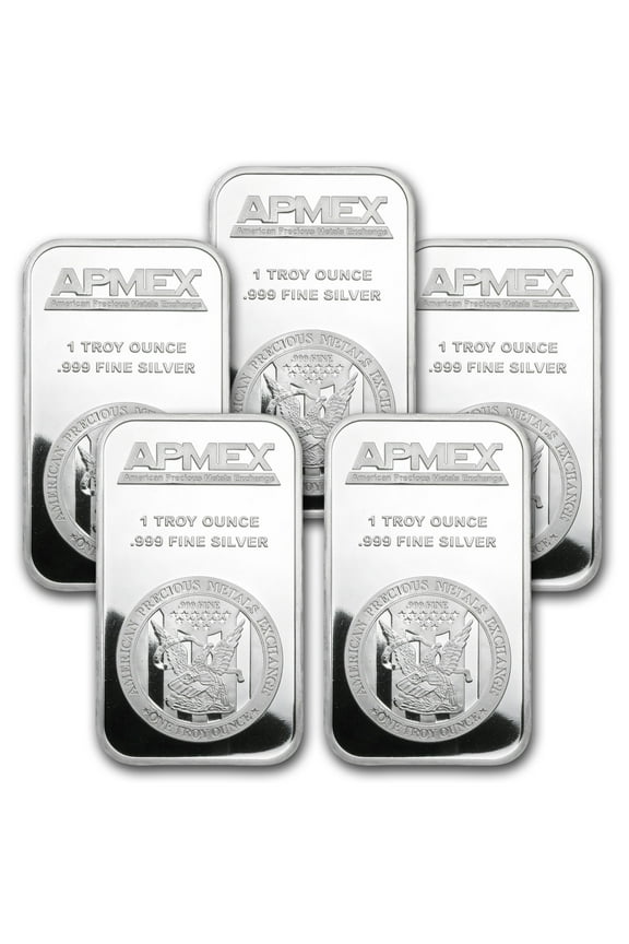 1 oz Silver Bar - APMEX (Lot of 5 Bars)