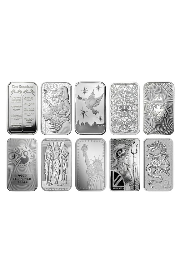 1 oz Silver Bar - Random Design - Lot of 10