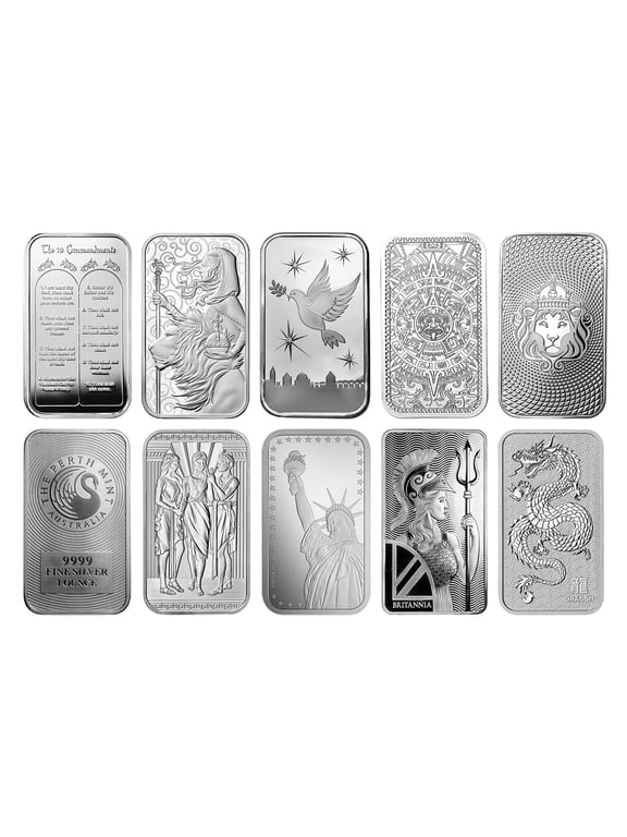 1 oz Silver Bar - Random Design - Lot of 10