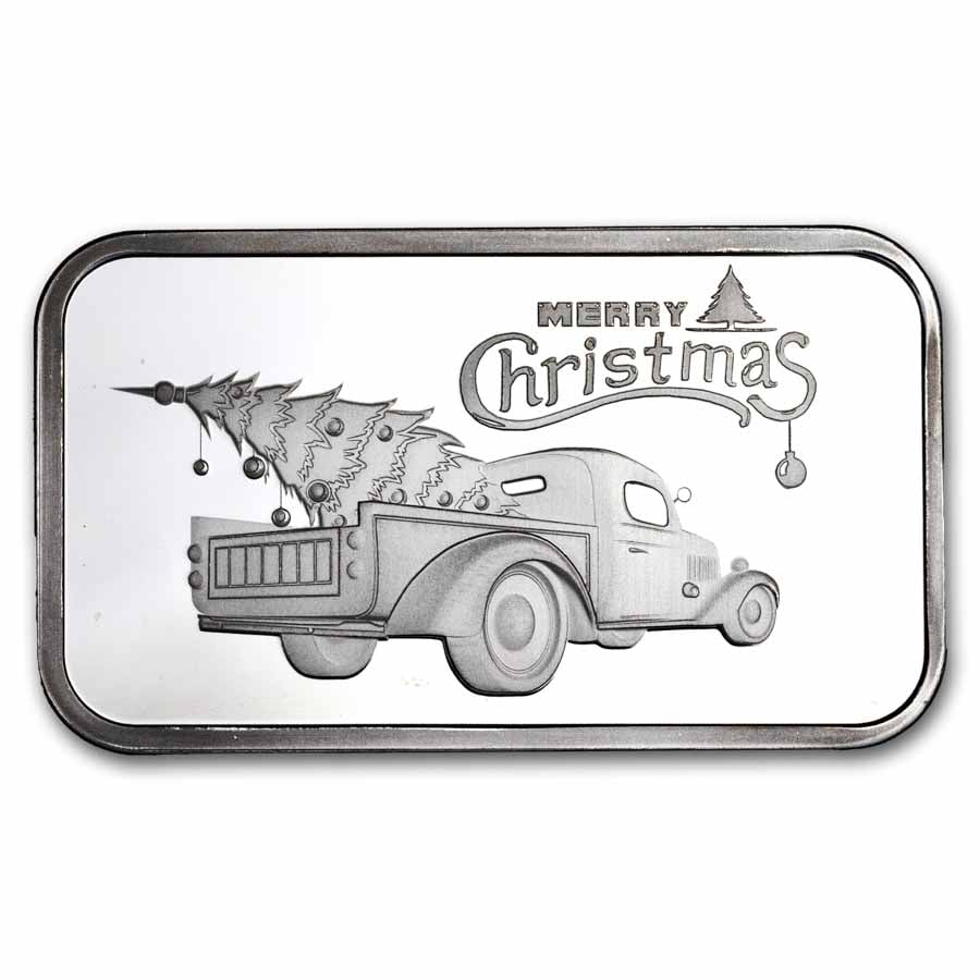 APMEX 1 oz Silver Bar - Vintage Truck w/ Christmas Tree