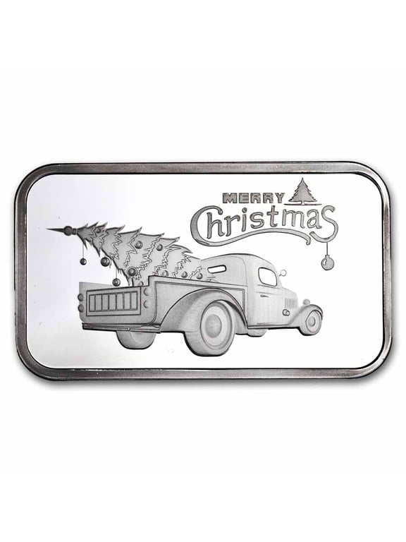 1 oz Silver Bar - Vintage Truck w/ Christmas Tree