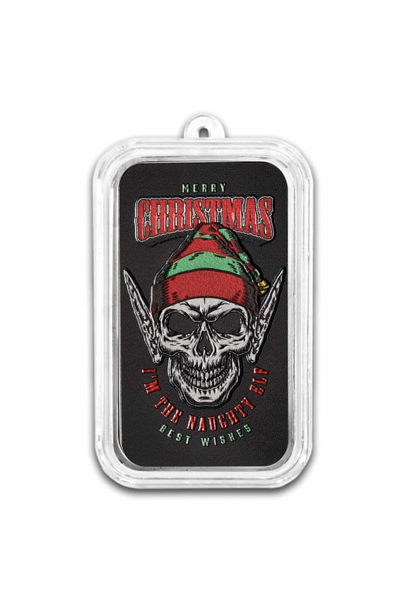 1 oz Silver Colorized Bar - Naughty Elf Merry Christmas