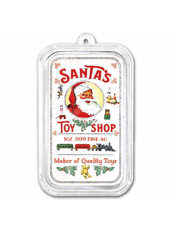 2026 1 oz Silver Colorized Bar - Vintage Santa's Toy Shop Poster