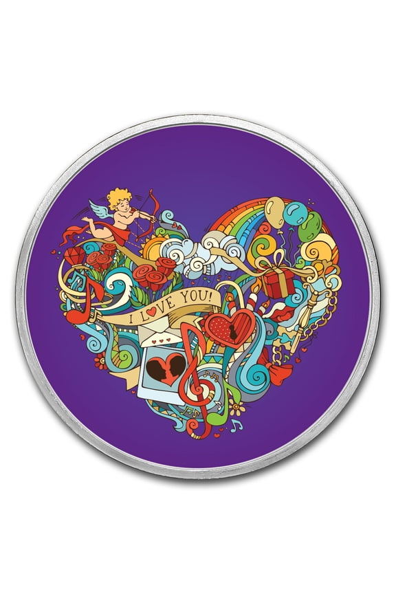 1 oz Silver Colorized Round - APMEX (I Love you, Heart Design)
