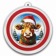 1 oz Silver Colorized Round - Happy Holidays Highland Cow