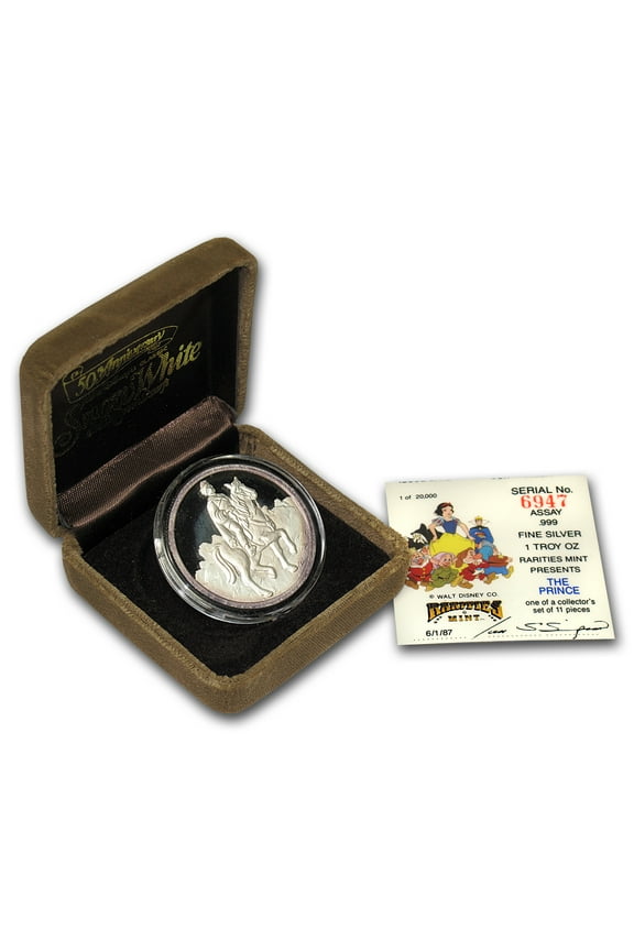 1 oz Silver - Disney's Snow White 50th Anniv (Prince, Box & COA)