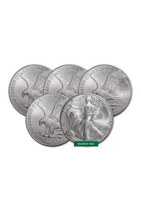 1 oz Silver Eagle Coin BU - Random Year - 5 Coins Total