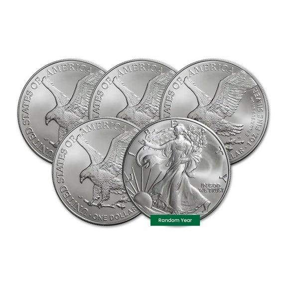 1 oz Silver Eagle Coin BU - Random Year - 5 Coins Total
