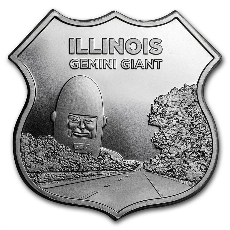 1 oz Silver - Icons of Route 66 Shield (Illinois Gemini Giant