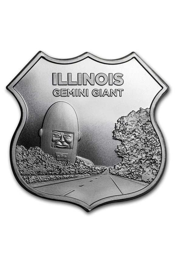 1 oz Silver - Icons of Route 66 Shield (Illinois Gemini Giant)