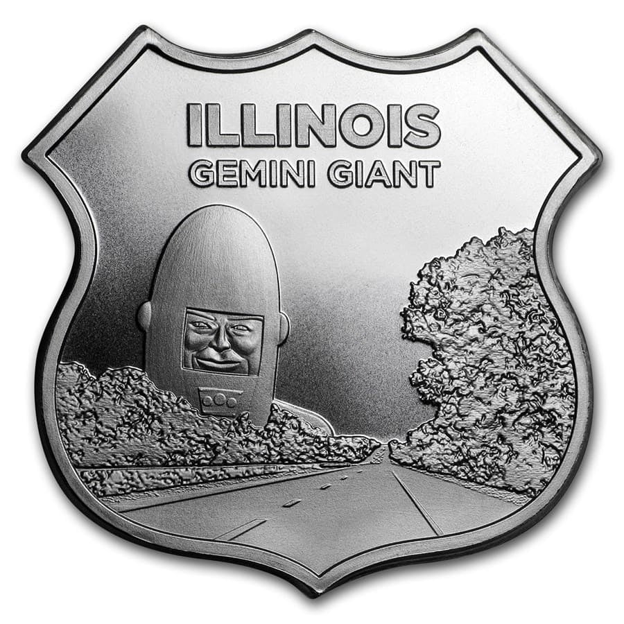 ルート66 1トロイオンス銀メダル 1 oz Silver - Icons of Route 66 Shield (Illinois Gemini Giant