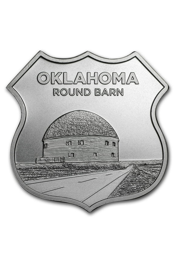 1 oz Silver - Icons of Route 66 Shield (Oklahoma Round Barn)