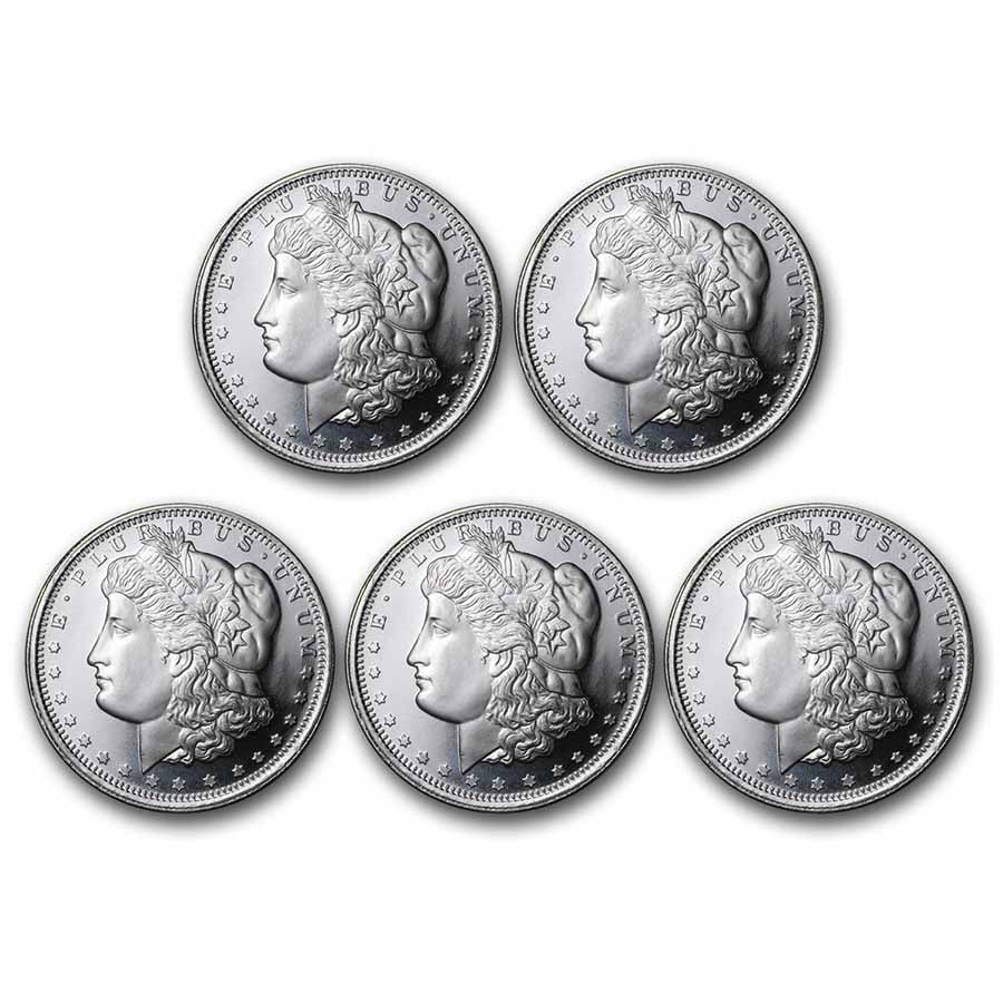 UNBRANDED 1 oz Silver Round - Morgan Dollar Design - (Lot of 5)