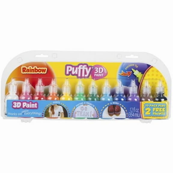 1-oz. Tulip Rainbow Puffy Assorted Colors 3D Paint - Set of 12, Birthday, Basic Supplies, 12 Pcs