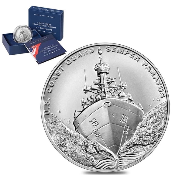1 oz US Coast Guard Silver Medal (w/Box & COA)
