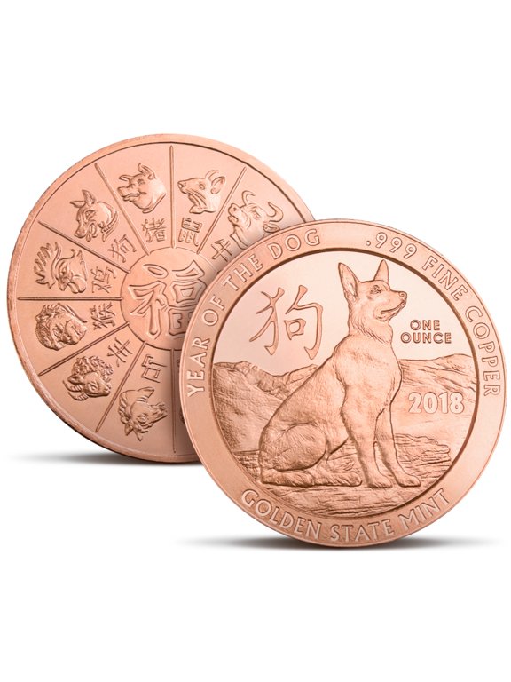 1 oz Year of the Dog Copper Round .999 Fine Bullion in Protective Flip