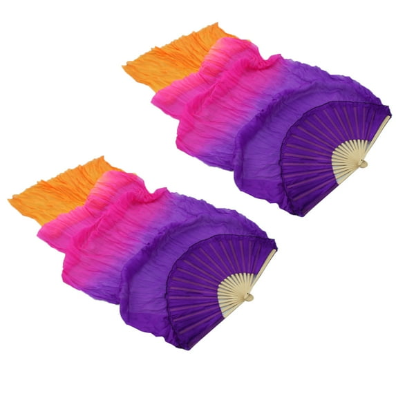 1 paar Belly Dancing Silk Fans Veils Long Folding Fan 180x90cm +Orange