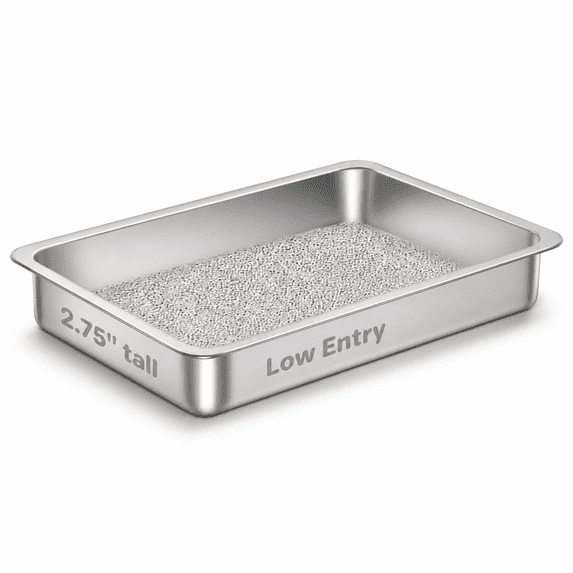 1 pack-15.75''Lx 11.81'' W x2.76'' H Low Entry Stainless Steel Cat Litter Box for Kittens Small Pets