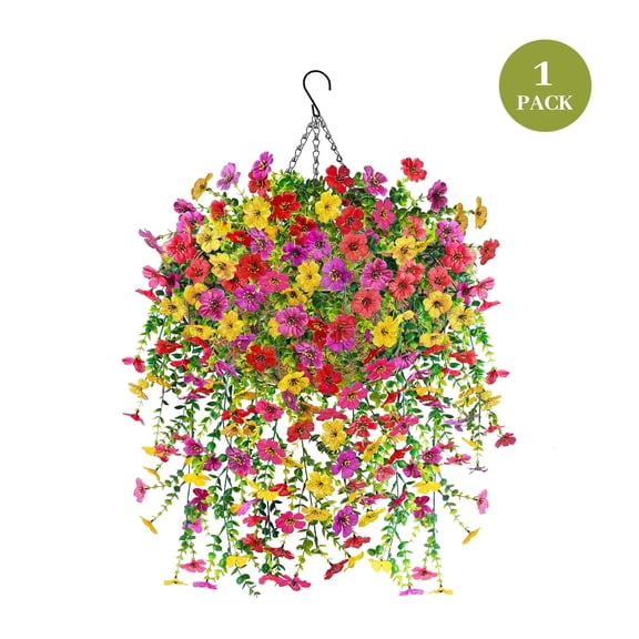1 pack 29.5 Inch Fake Hanging Plants Artificial Silk Hanging Flowers for Outdoor Balcony, Patio, Spring Porch Decor