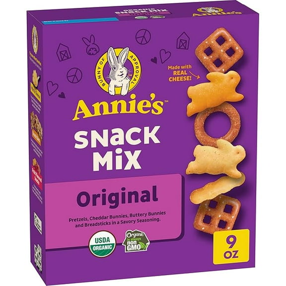 (1 pack) Annie's Organic Assorted Crackers and Pretzels Snack Mix, 9 oz
