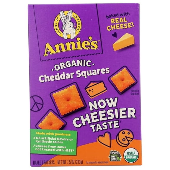 (1 pack) Annie's Organic Cheddar Squares, Baked Cracker Snacks, 7.5 oz